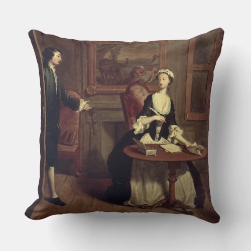 Mr B finds Pamela writing illustration from Ric Throw Pillow