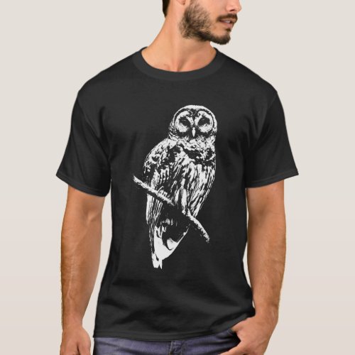 Mr Barred Owl _ White ink on Dark Shirt