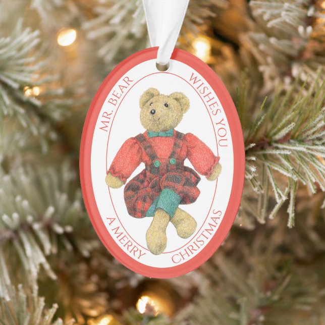 MR. BEAR Acrylic Oval Ornament + Text (Tree)