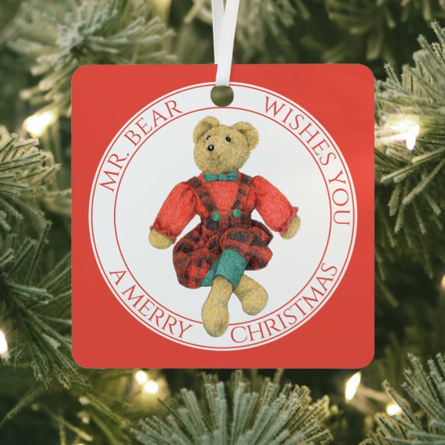 MR. BEAR Aluminum Square Ornament + Text (Insitu)