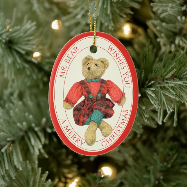 MR. BEAR Ceramic Oval Ornament + Text (Tree)
