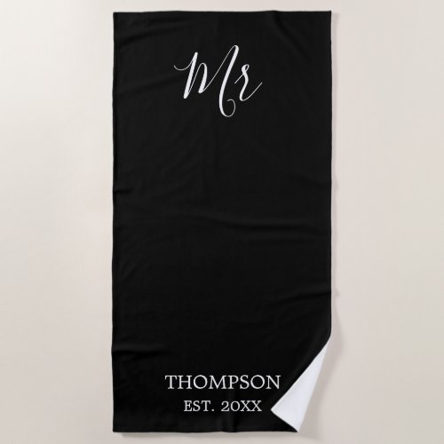 Mr Black and White Groom Personalised newlywed Beach Towel