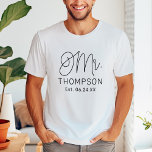Mr Black Modern Script Custom Wedding T-Shirt<br><div class="desc">Modern and casual chic black calligraphy script "Mr." men's wedding tee shirt features custom text that can be personalized with the groom's last name and wedding date / date established. Perfect for the newly wed to wear at the honeymoon and beyond! Visit our store for the matching Mrs. shirt.</div>