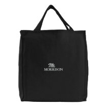 Mr. black white custom script Last Name elegant Embroidered Tote Bag