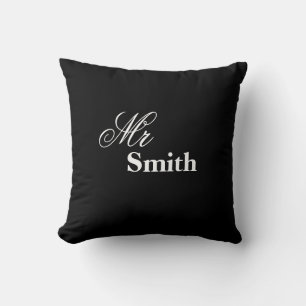 Mr Black White Personalize Your Name Throw Pillow