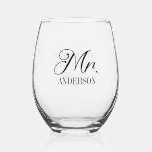 Mr. Bride Groom Wedding Reception Customized Stemless Wine Glass