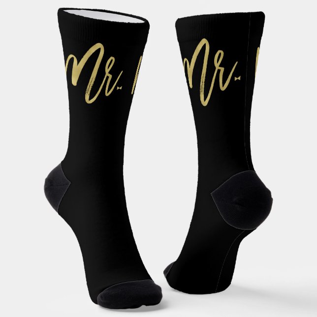 Mr. Brush Script With Bow Tie - Groom Wedding Gift Socks (Angled)