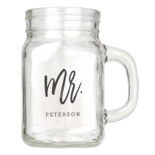 Mr Brushed Calligraphy Personalized Couple Gift Mason Jar
