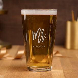 Mr Brushed Calligraphy Personalized Couple Gift Pint Glass