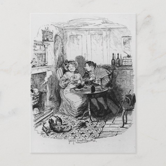 Mr Bumble and Mrs Corney taking tea Postcard (Front)