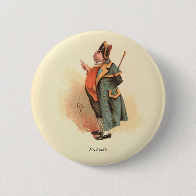 Mr. Bumble by Kyd, Charles Dickens' Oliver Twist Button (Front)