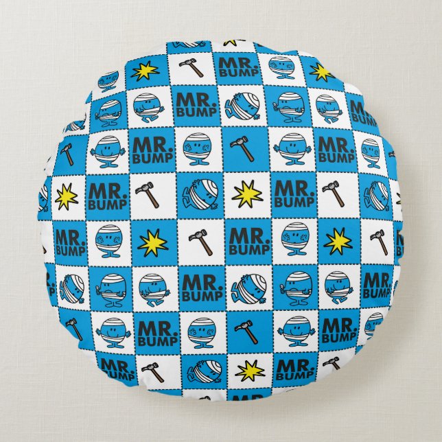 Mr Bump | Mosaic In Blue Pattern Round Pillow (Front)
