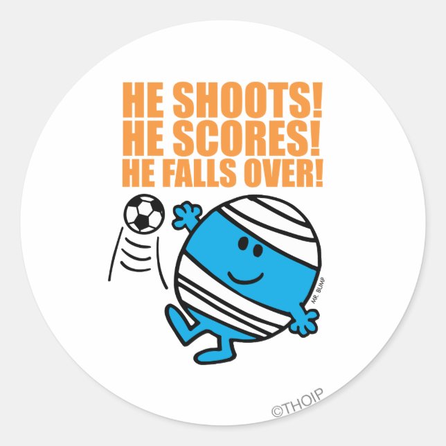 Mr. Bump Playing Soccer Classic Round Sticker (Front)