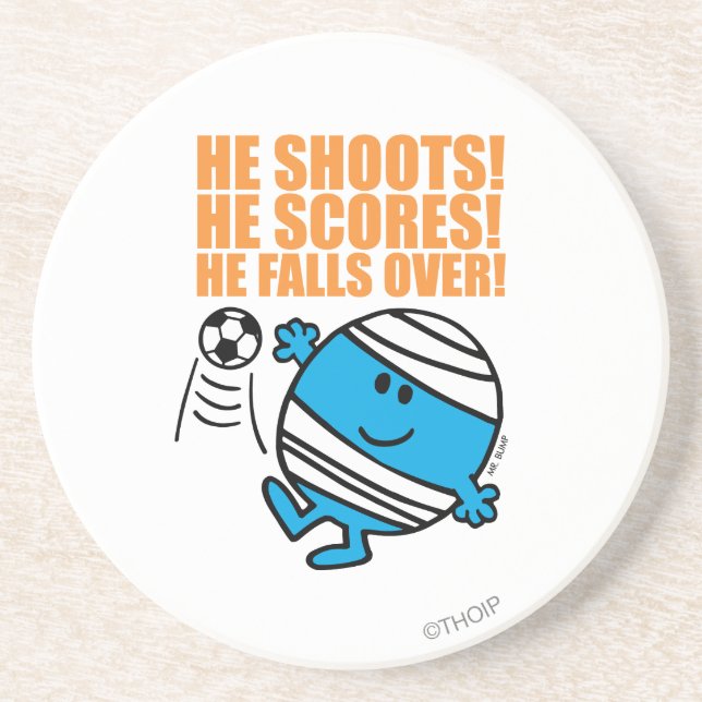 Mr. Bump Playing Soccer Sandstone Coaster (Front)