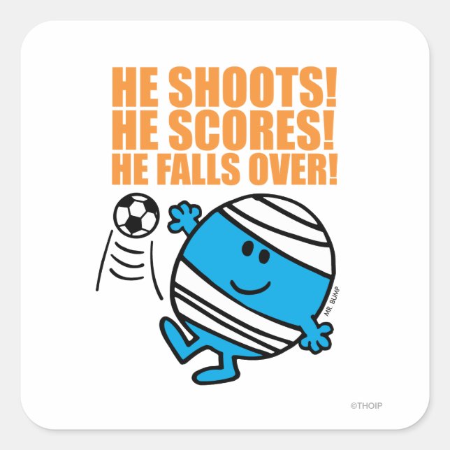 Mr. Bump Playing Soccer Square Sticker (Front)