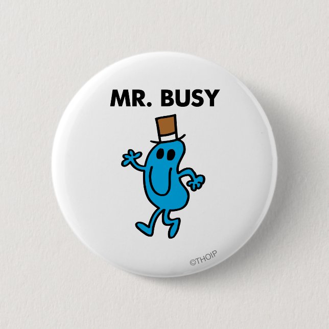 Mr. Busy Waving Hello Pinback Button (Front)