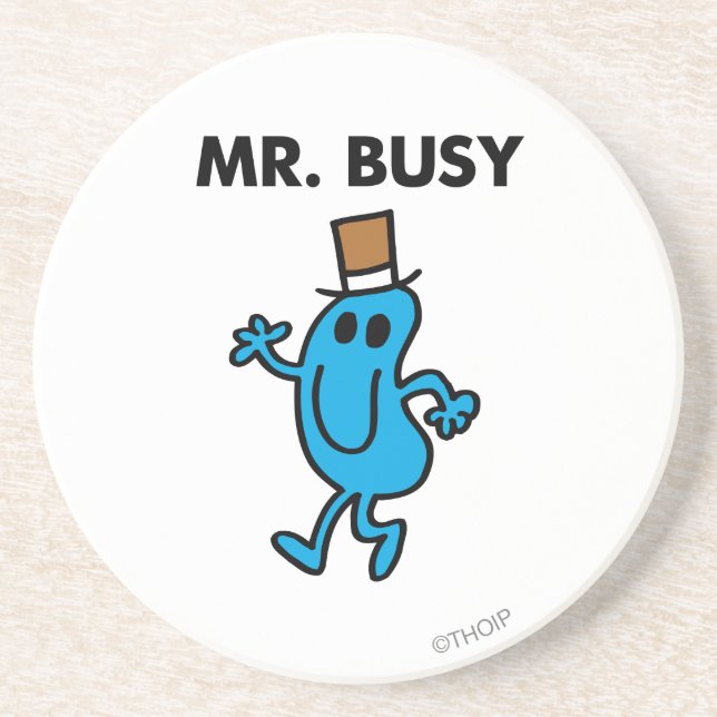 Mr. Busy Waving Hello Sandstone Coaster (Front)