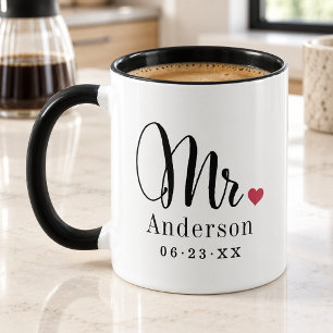 Mr Calligraphy Heart Black Wedding Date Mug