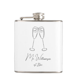 Mr Champagne Glass Groom Wedding Newlywed Couple Flask