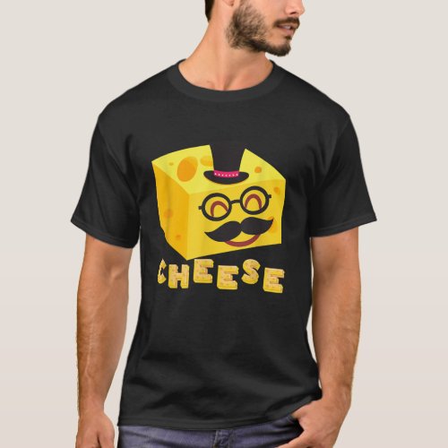 Mr Cheese With Hat Moustache Cartoon Comical Food  T_Shirt