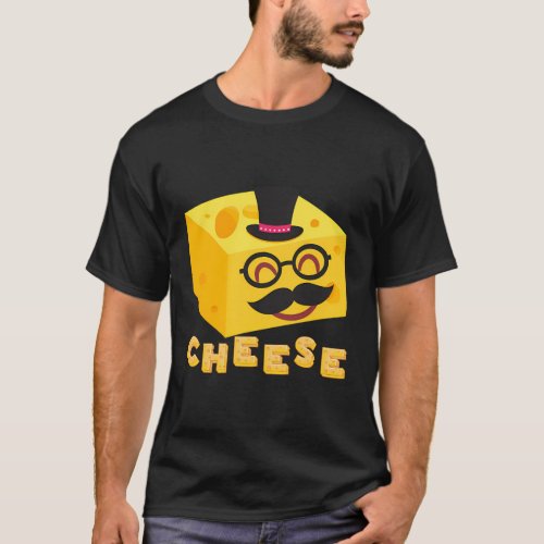 Mr Cheese With Moustache Cartoon Comical Food T_Shirt