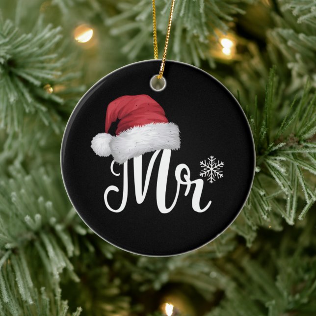 Mr Claus Couples Matching Christmas Pajamas Santa Ceramic Ornament (Tree)