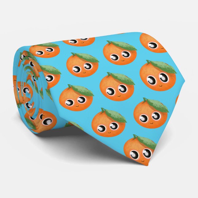 Mr. Clementine, Cute Orange with Face Neck Tie (Rolled)