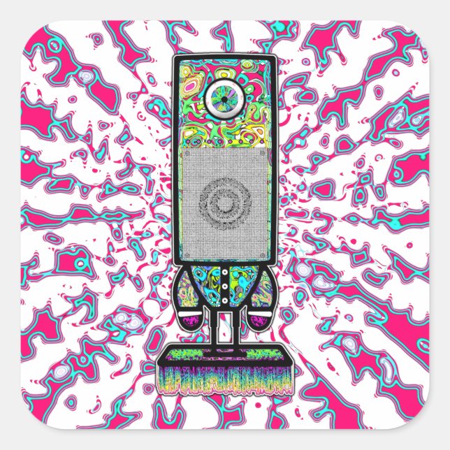 Mr. colorful psychedelic one eyed speaker v1 square sticker (Front)