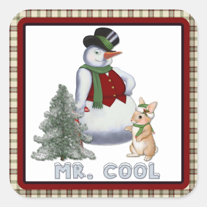 Mr. Cool   Snowman Square Stickers