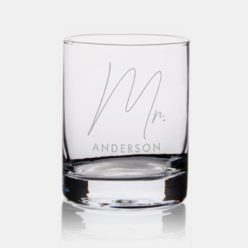 Mr Custom Name Groom Wedding Modern Script Rocks Glass