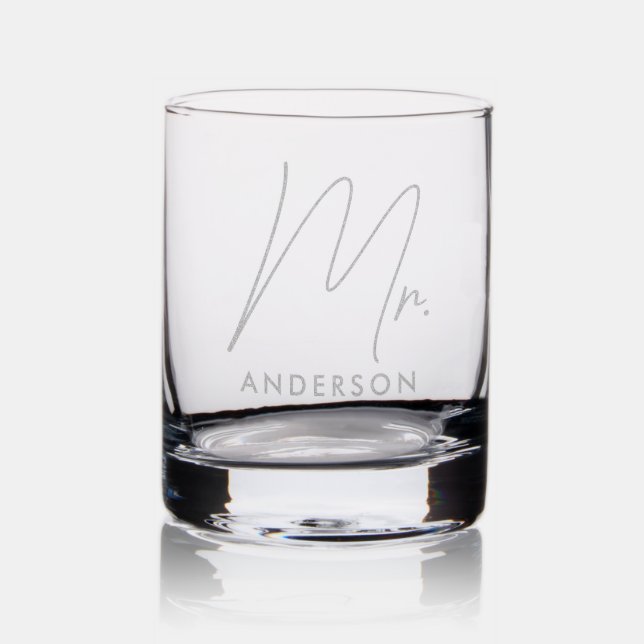 Mr. Custom Name Groom Wedding Modern Script Rocks Glass (Glassware)