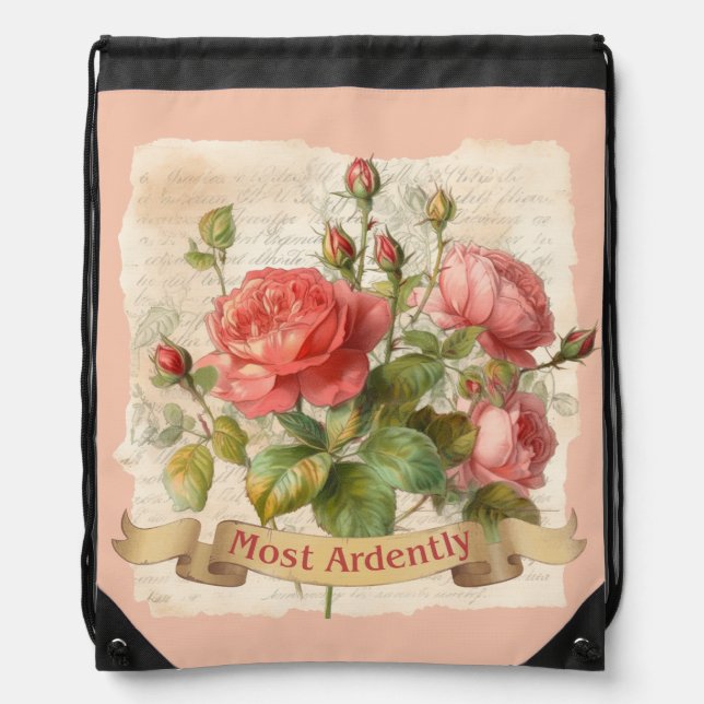 Mr Darcy Quote, Most Ardently, Romantic Love Drawstring Bag (Front)