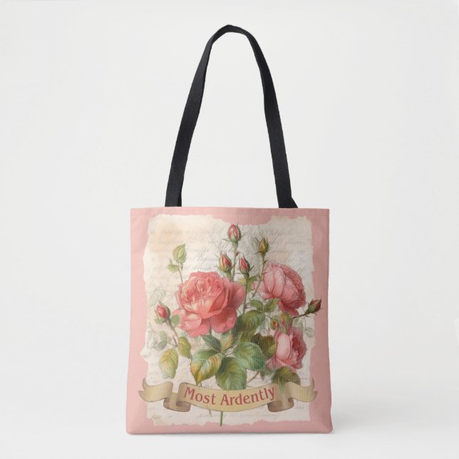Mr Darcy Quote, Most Ardently, Romantic Love Tote Bag (Front)