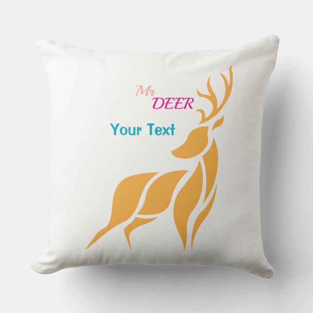 Mr. Deer Graphic – Rustic Woodland Style Throw Pillow (Front)