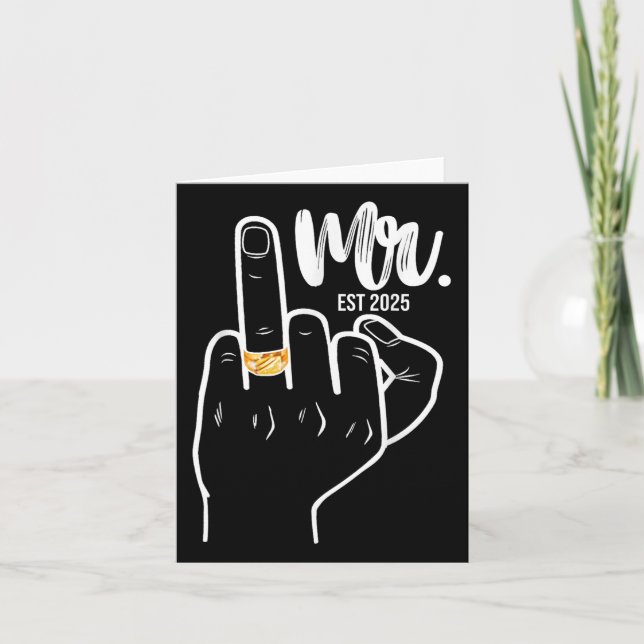 Mr. Est. 2025 Just Married Husband Wedding Finger  Card (Front)