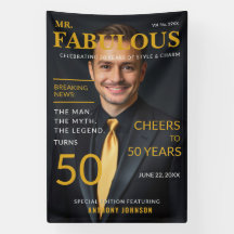 Mr Fabulous Black Gold Photo 50th Birthday Banner