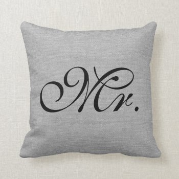 Mr. Faux French Gray Linen Rustic Chic Initial Jut Throw Pillow by iBella at Zazzle