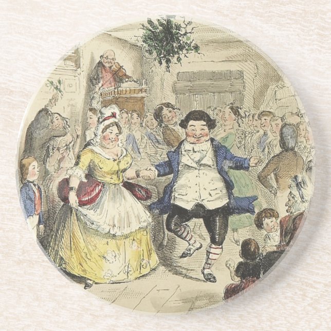 Mr. Fezziwig Dancing, A Christmas Carol Sandstone Coaster (Front)