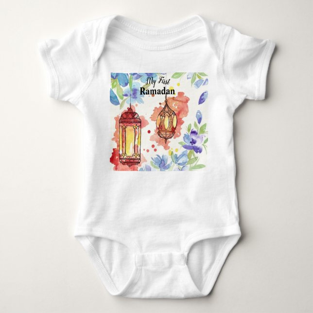 Mr First Ramadan watercolour lantern Baby Bodysuit (Front)