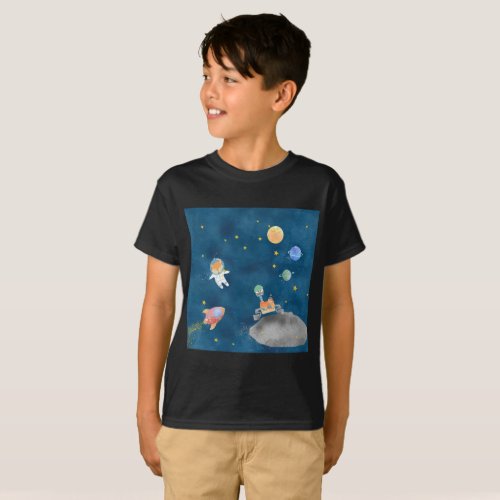 Mr Fox Astronaut in the Galaxy Boy T_Shirt