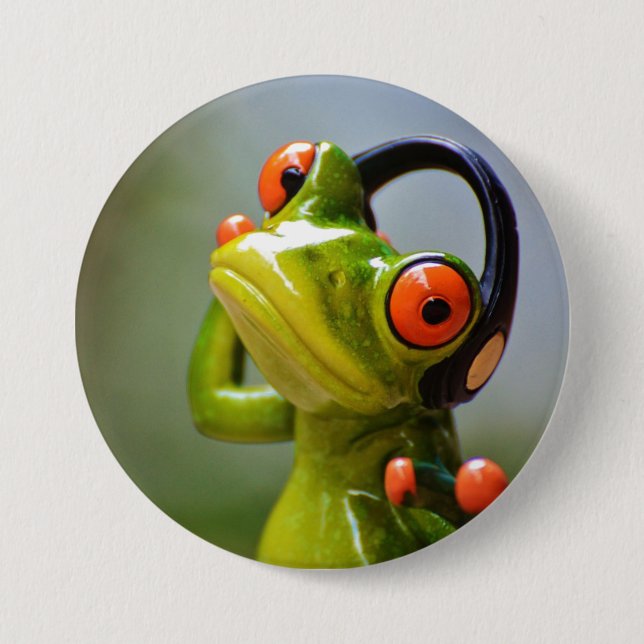 Mr. Frog with Headphones Button (Front)