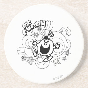 Mr. Funny   Black & White Swirls & Stars Sandstone Coaster