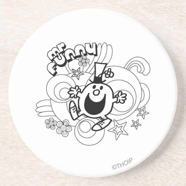 Mr. Funny | Black & White Swirls & Stars Sandstone Coaster (Front)