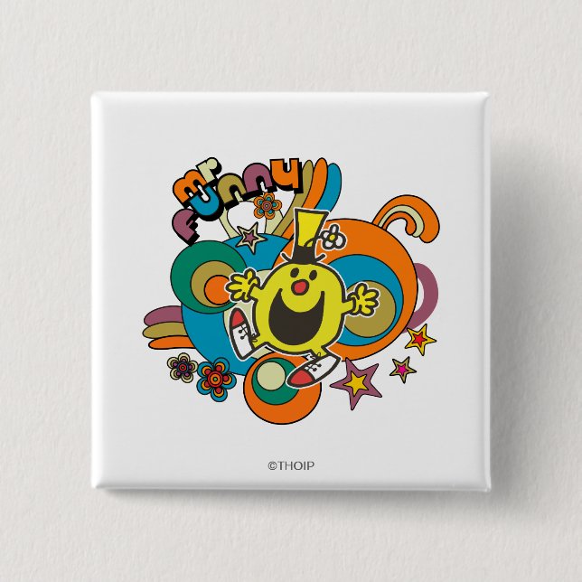 Mr. Funny | Colorful Stars & Swirls Pinback Button (Front)