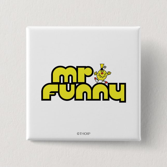 Mr. Funny | Yellow Lettering Pinback Button (Front)