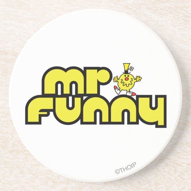 Mr. Funny | Yellow Lettering Sandstone Coaster (Front)
