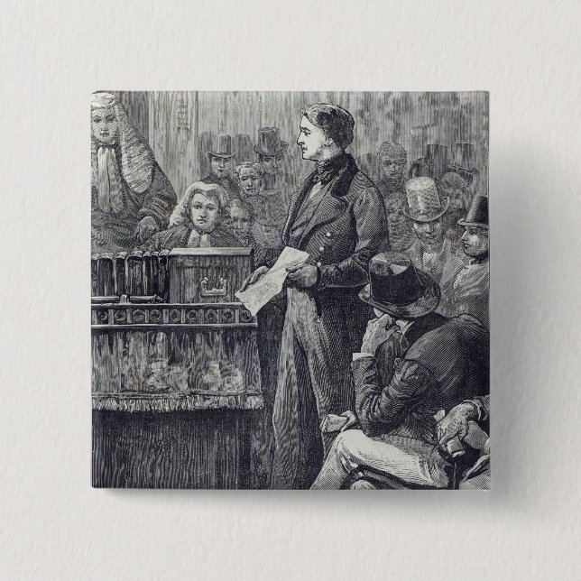 Mr Gladstone delivering his Maiden Speech Pinback Button (Front)