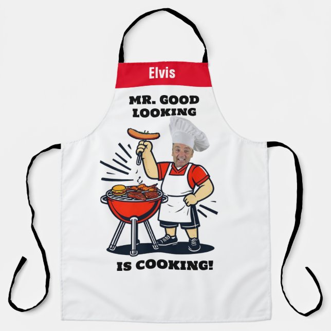 Mr Good Lookin Is Cookin Apron, Personalized Photo Apron (Front)