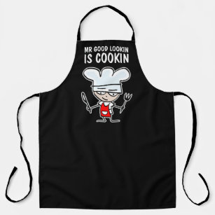 Mr good lookin is cookin funny cartoon chef BBQ Apron