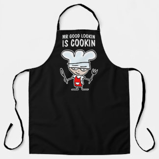 Mr good lookin is cookin funny cartoon chef BBQ Apron